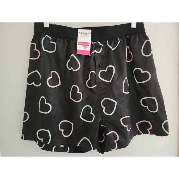 Men Black Pink And Blue Heart Boxers Size Small - 100% Polyester - Picture 5 of 5